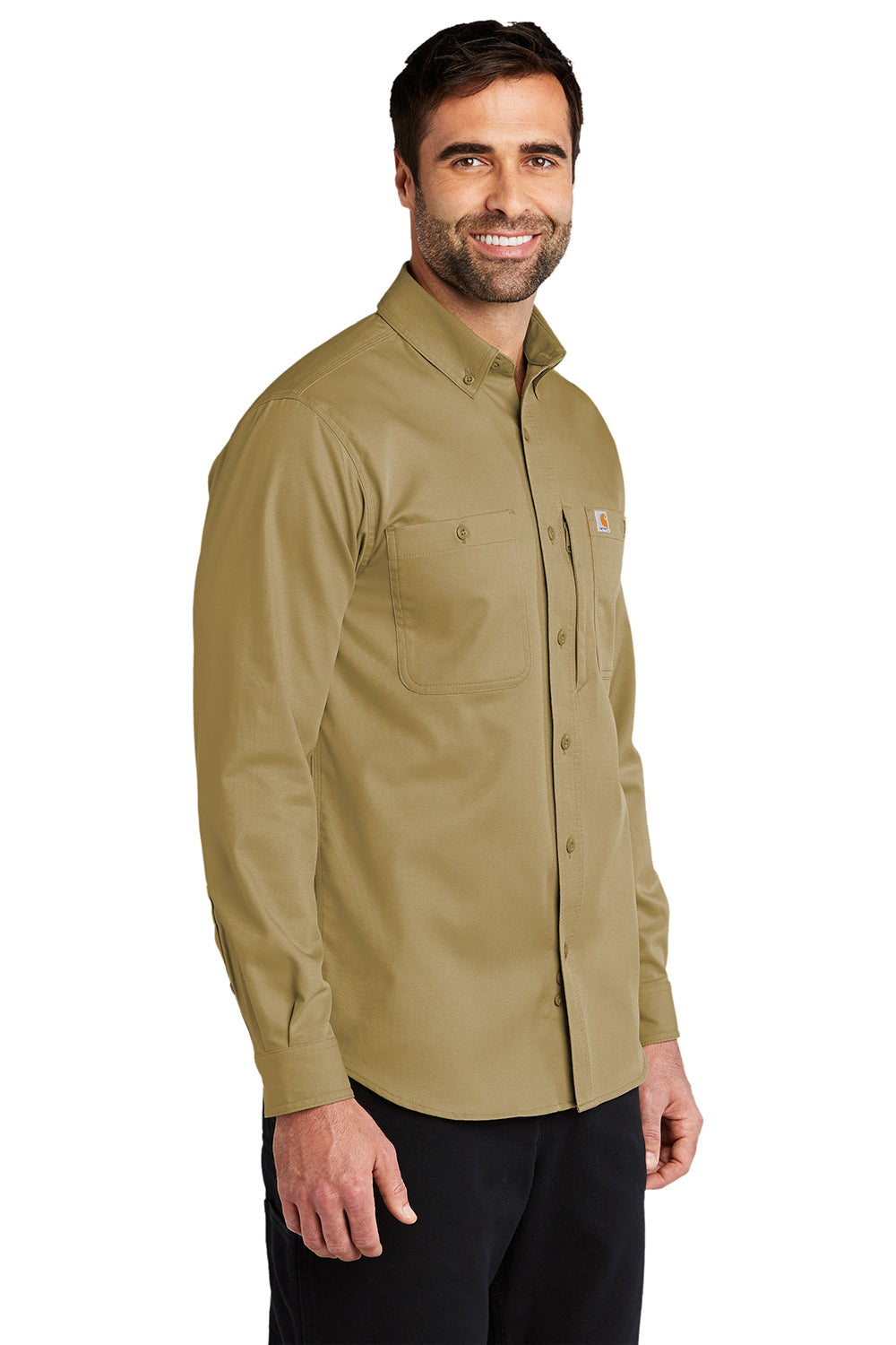 Carhartt CT102538 Mens Rugged Professional Series Wrinkle Resistant Long Sleeve Button Down Shirt w/ Pocket Dark Khaki Brown Model 3Q