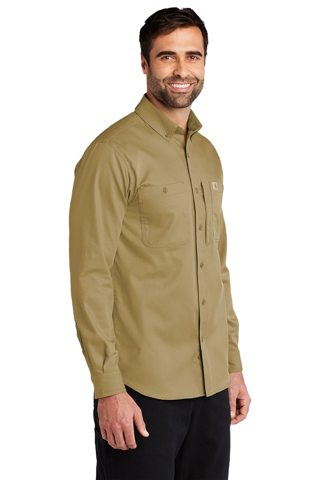 Carhartt CT102538/CT106689 Mens Rugged Professional Series Wrinkle Resistant Long Sleeve Button Down Shirt w/ Pocket Dark Khaki Brown Model 3Q