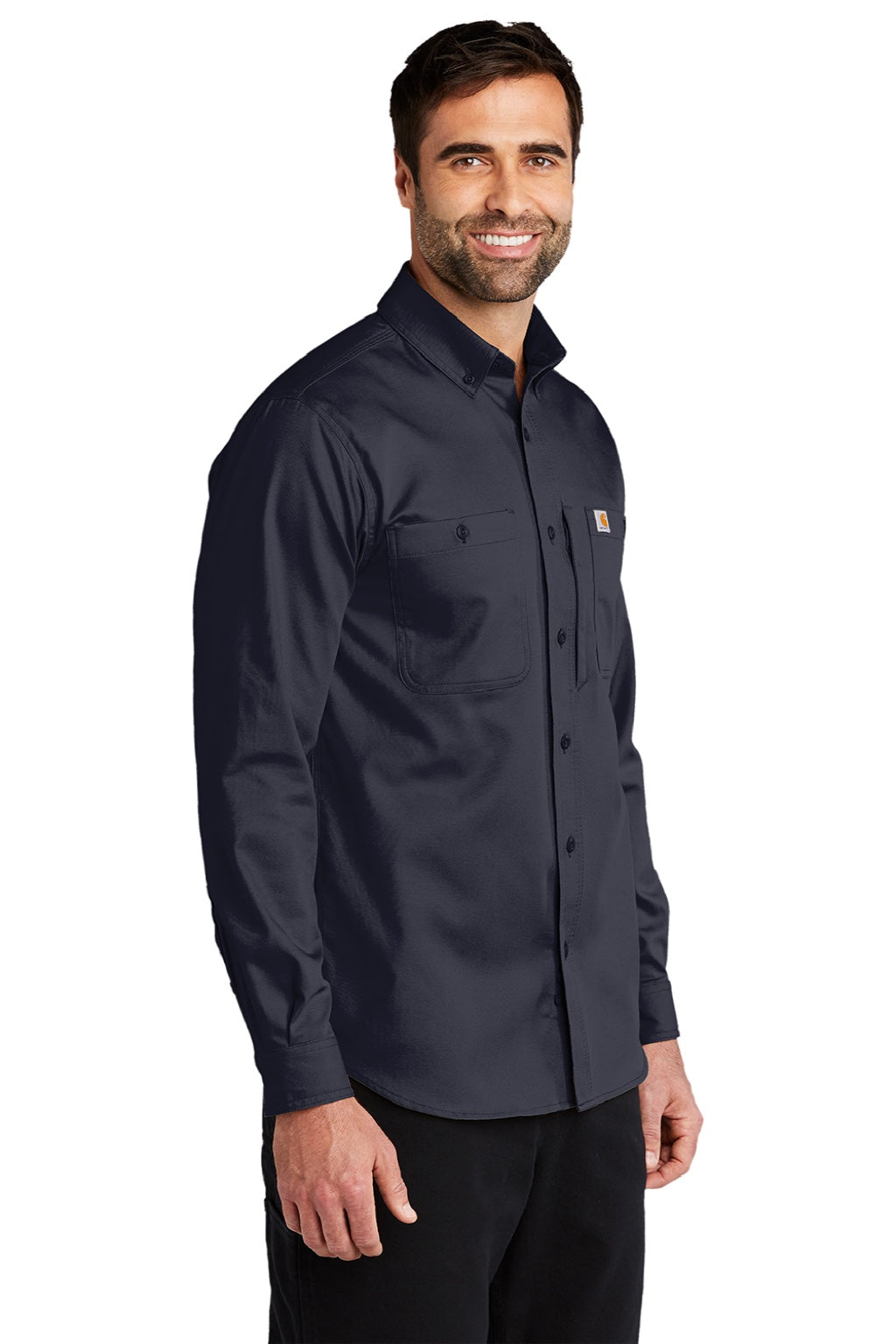 Carhartt CT102538/CT106689 Mens Rugged Professional Series Wrinkle Resistant Long Sleeve Button Down Shirt w/ Pocket Navy Blue Model 3Q