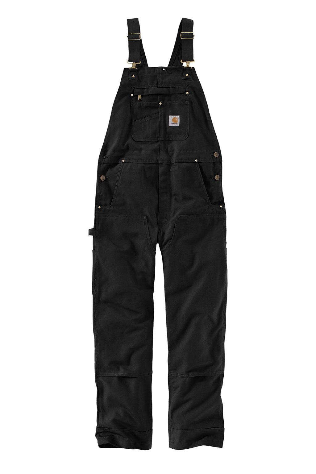 Carhartt CT102776 Mens Duck Unlined Bib Overalls w/ Pockets Black Flat Front