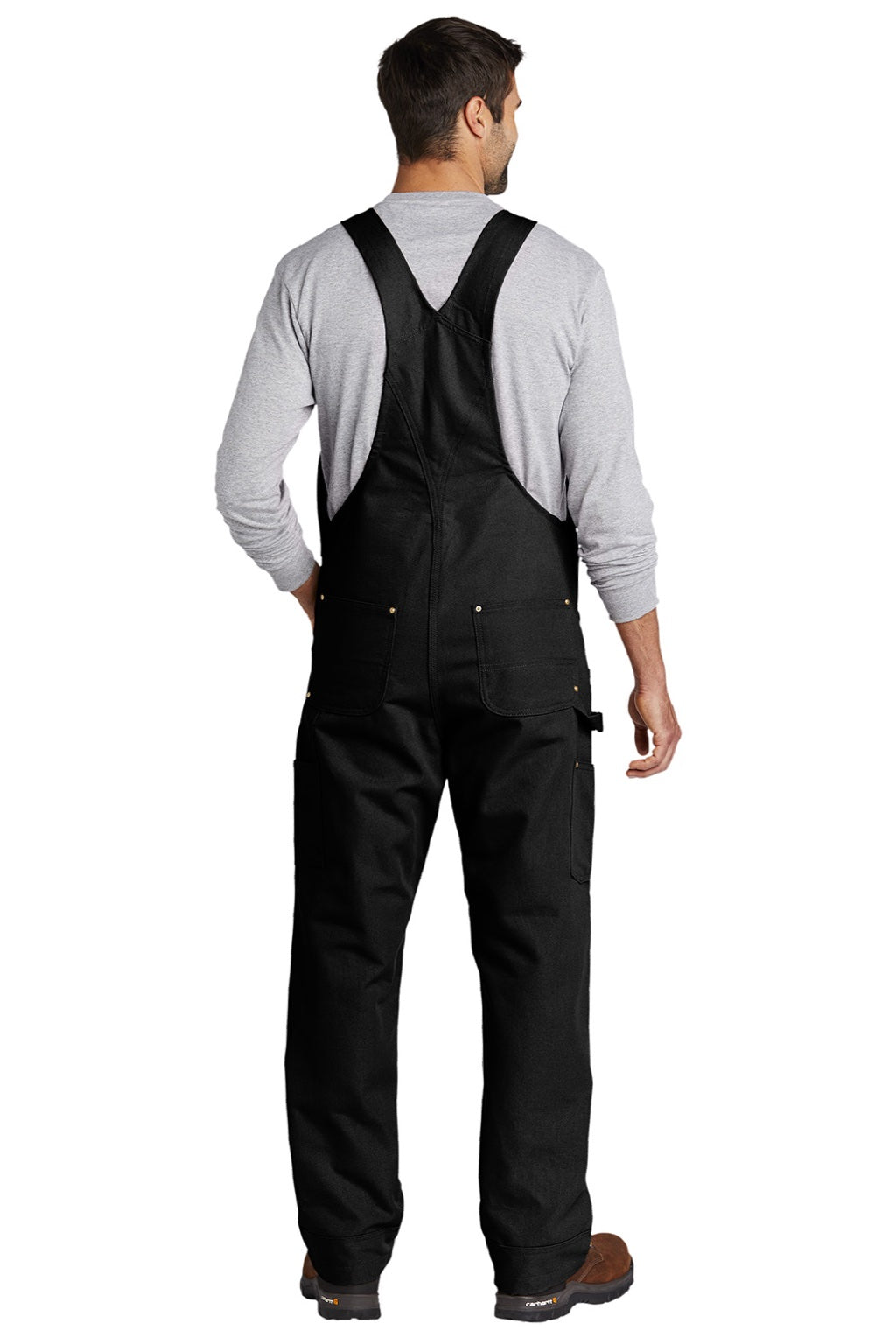 Carhartt CT102776 Mens Duck Unlined Bib Overalls w/ Pockets Black Model Back