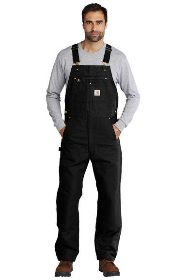Carhartt CT102776 Mens Duck Unlined Bib Overalls w/ Pockets Black Model Front