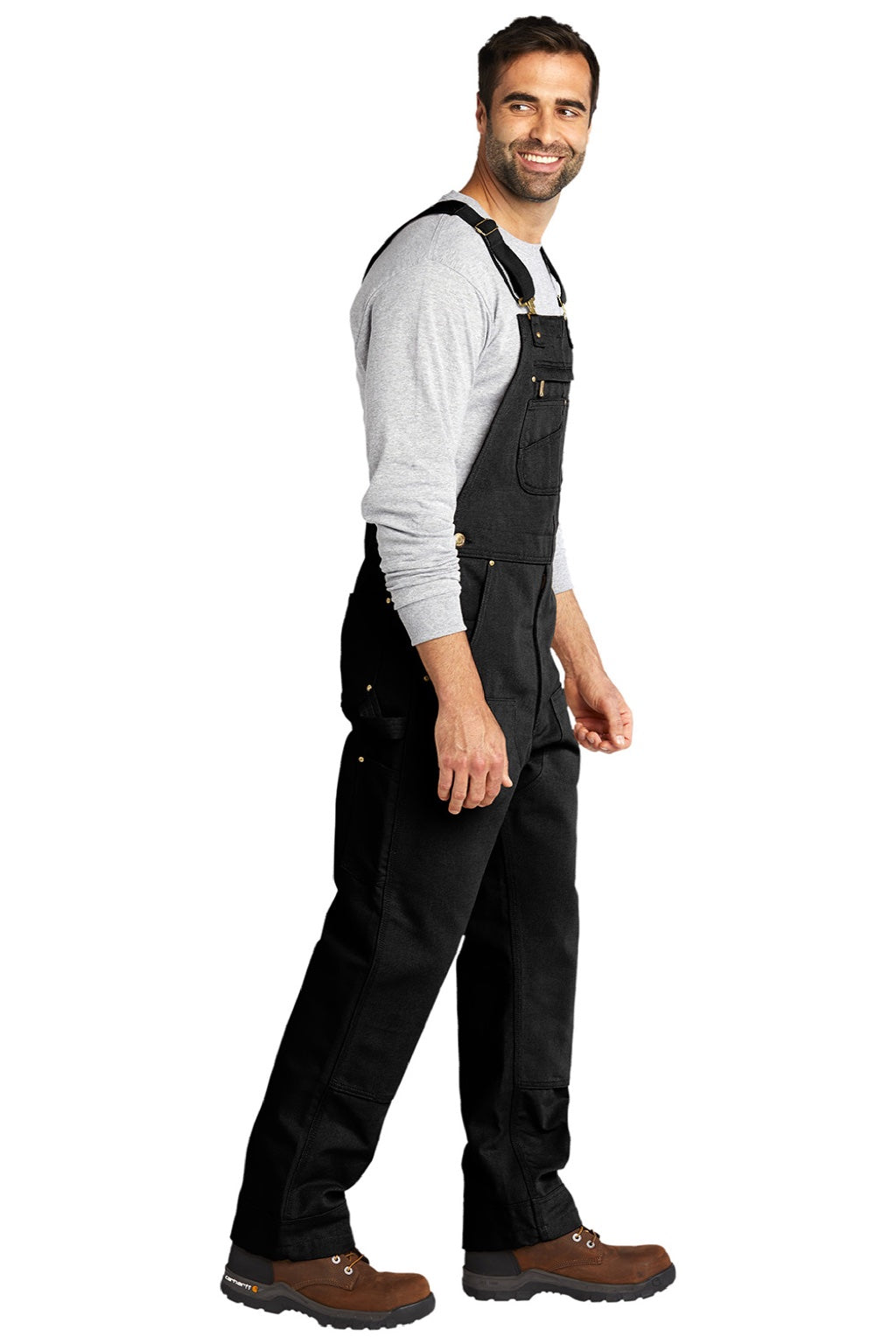 Carhartt CT102776 Mens Duck Unlined Bib Overalls w/ Pockets Black Model Side