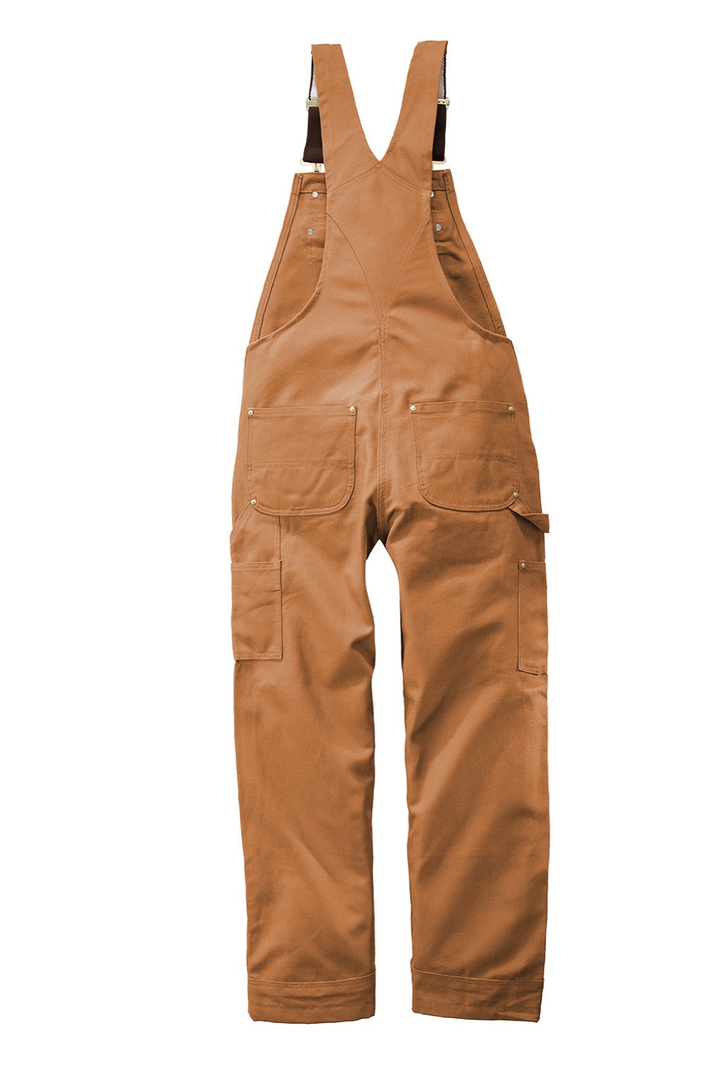 Carhartt CT102776 Mens Duck Unlined Bib Overalls w/ Pockets Brown Flat Back