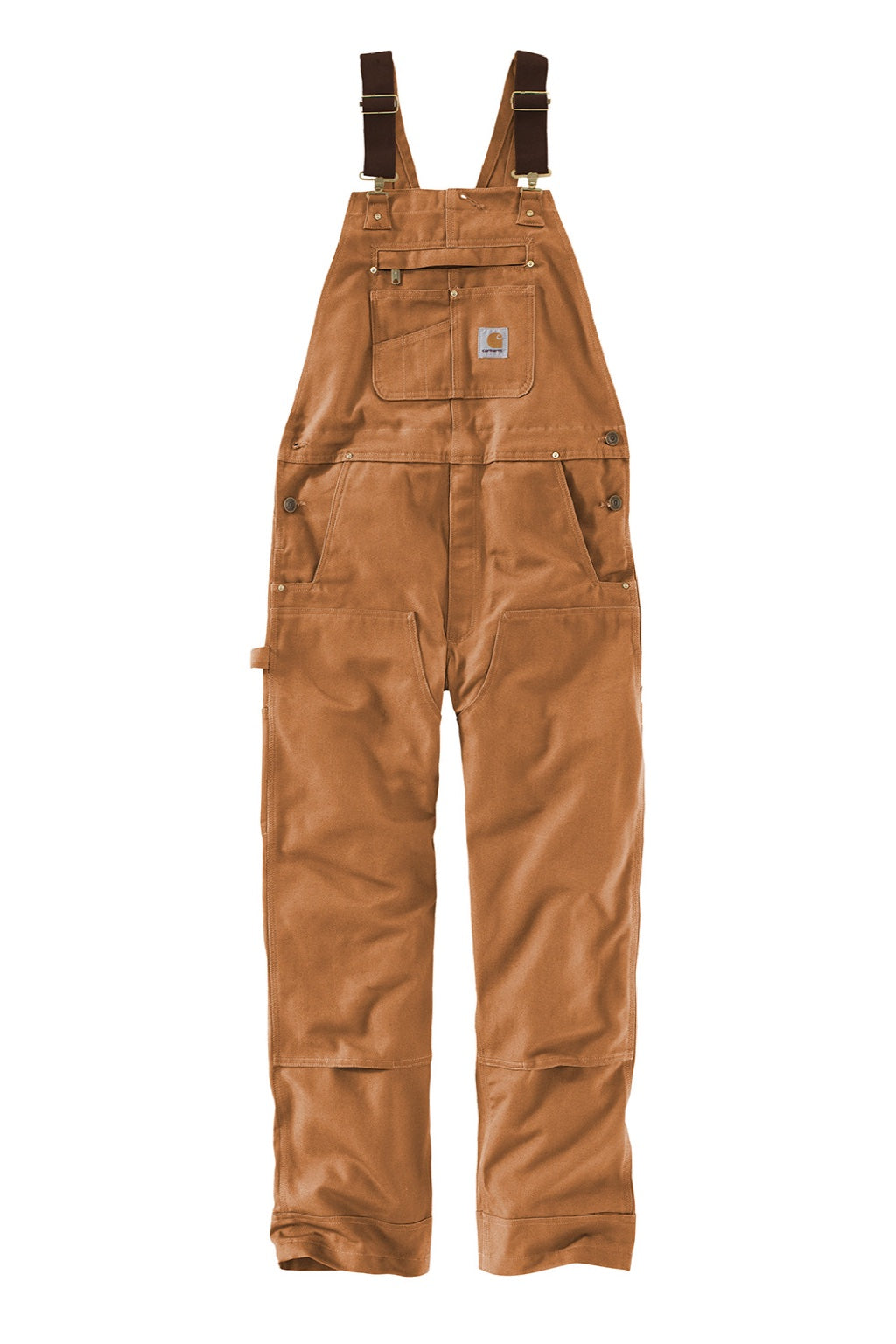 Carhartt CT102776 Mens Duck Unlined Bib Overalls w/ Pockets Brown Flat Front