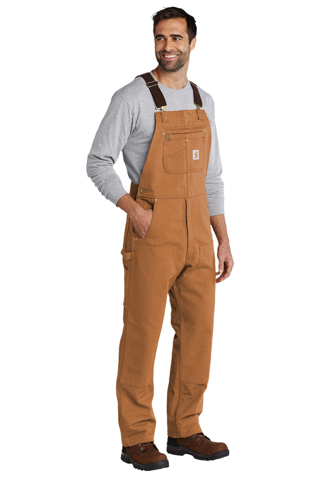 Carhartt CT102776 Mens Duck Unlined Bib Overalls w/ Pockets Brown Model 3q