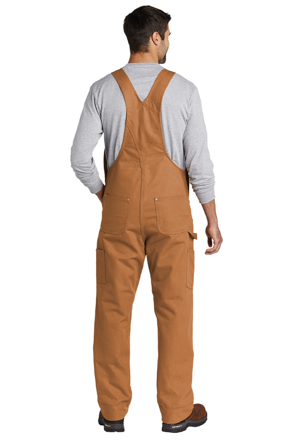 Carhartt CT102776 Mens Duck Unlined Bib Overalls w/ Pockets Brown Model Back