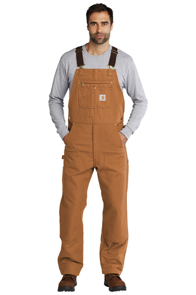 Carhartt CT102776 Mens Duck Unlined Bib Overalls w/ Pockets Brown Model Front