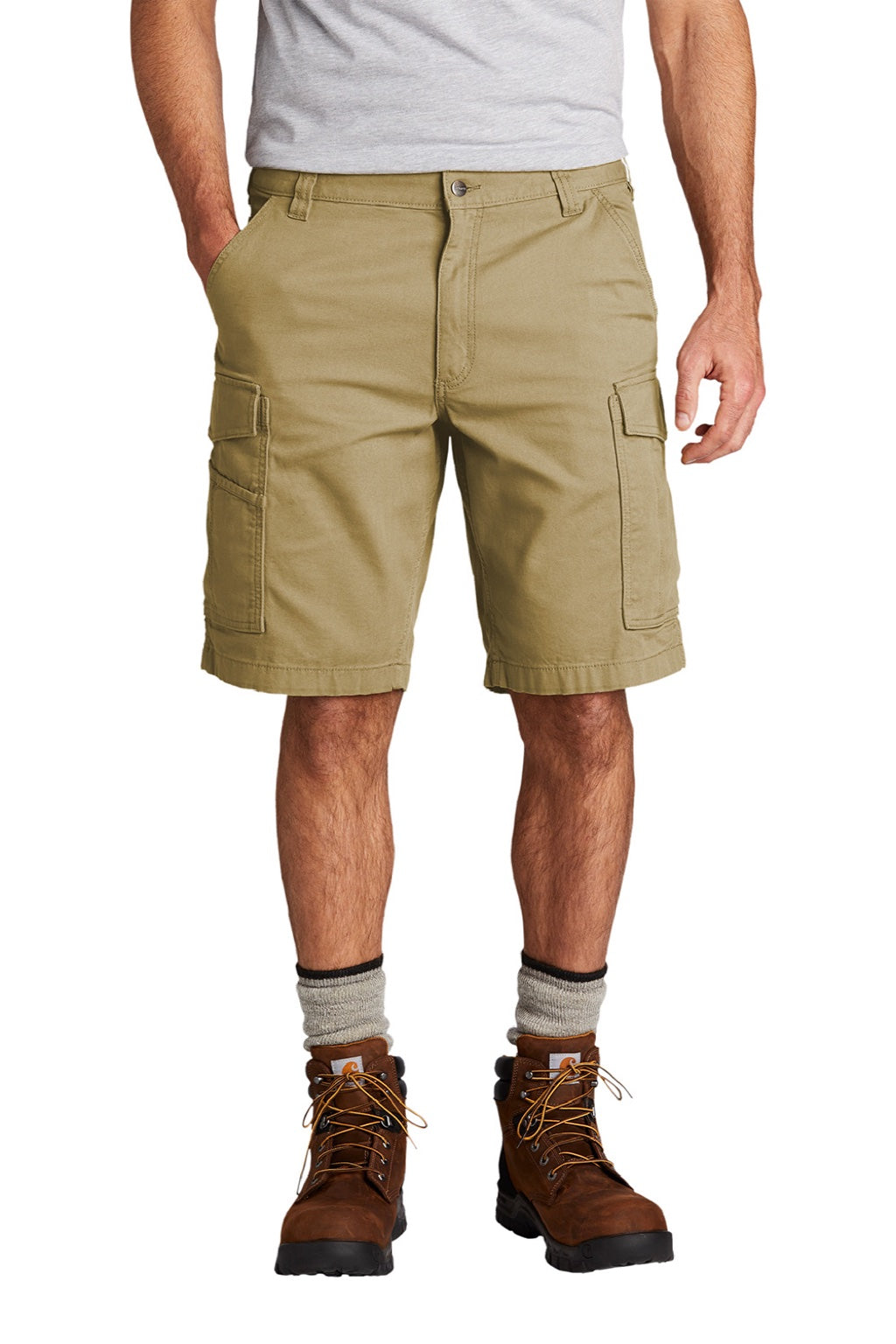 Carhartt CT103542 Mens Rugged Flex Rigby Cargo Shorts w/ Pockets Dark Khaki Brown Model Front