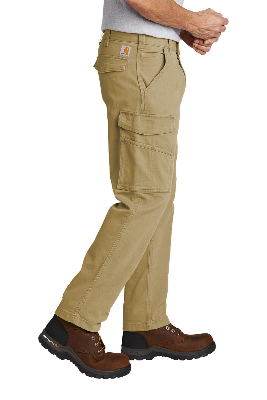 Carhartt CT103574 Mens Rugged Flex Rigby Cargo Pants w/ Pockets Dark Khaki Brown Model Side