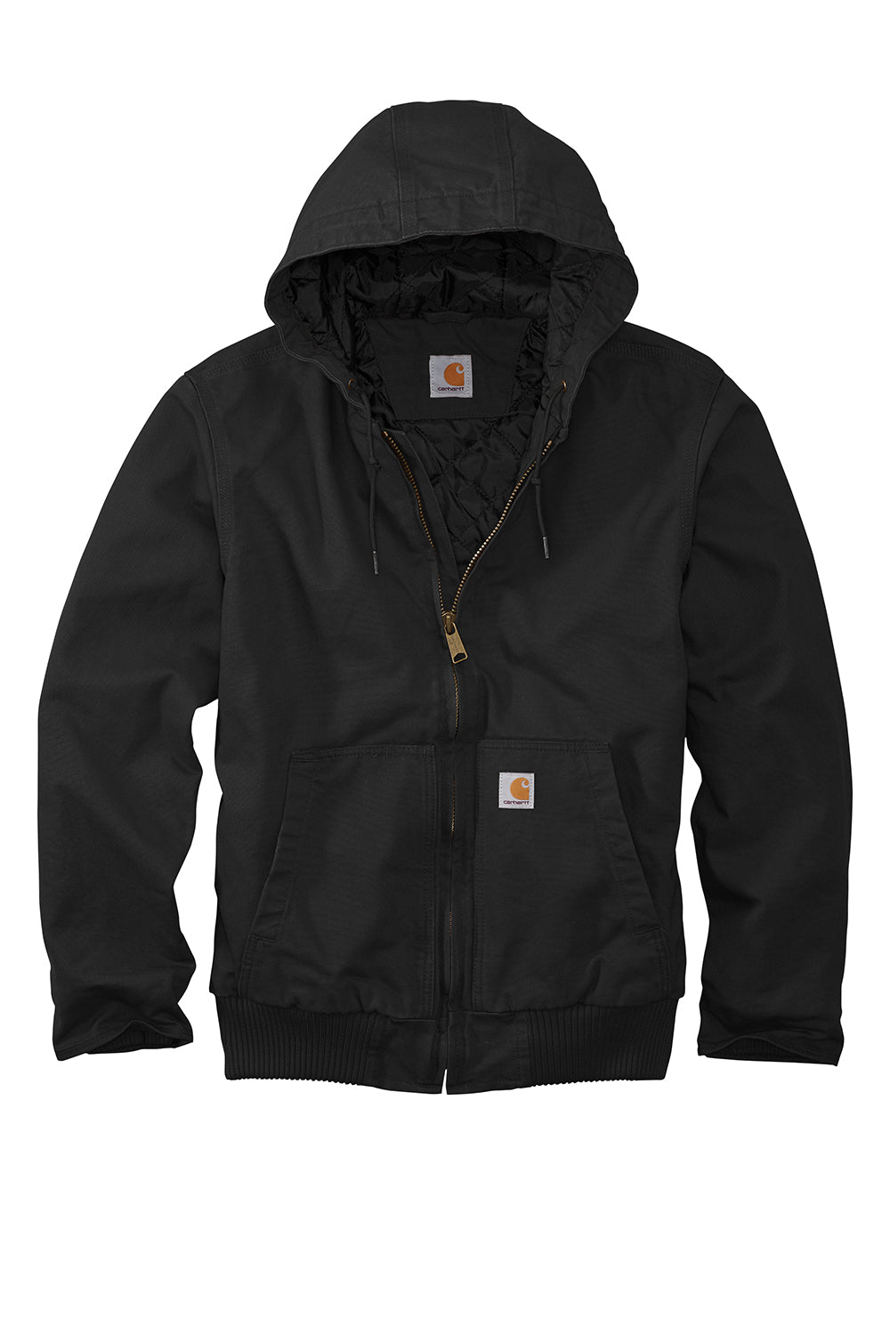 Carhartt CT104050/CTT104050 Mens Active Washed Duck Full Zip Hooded Jacket Black Flat Front