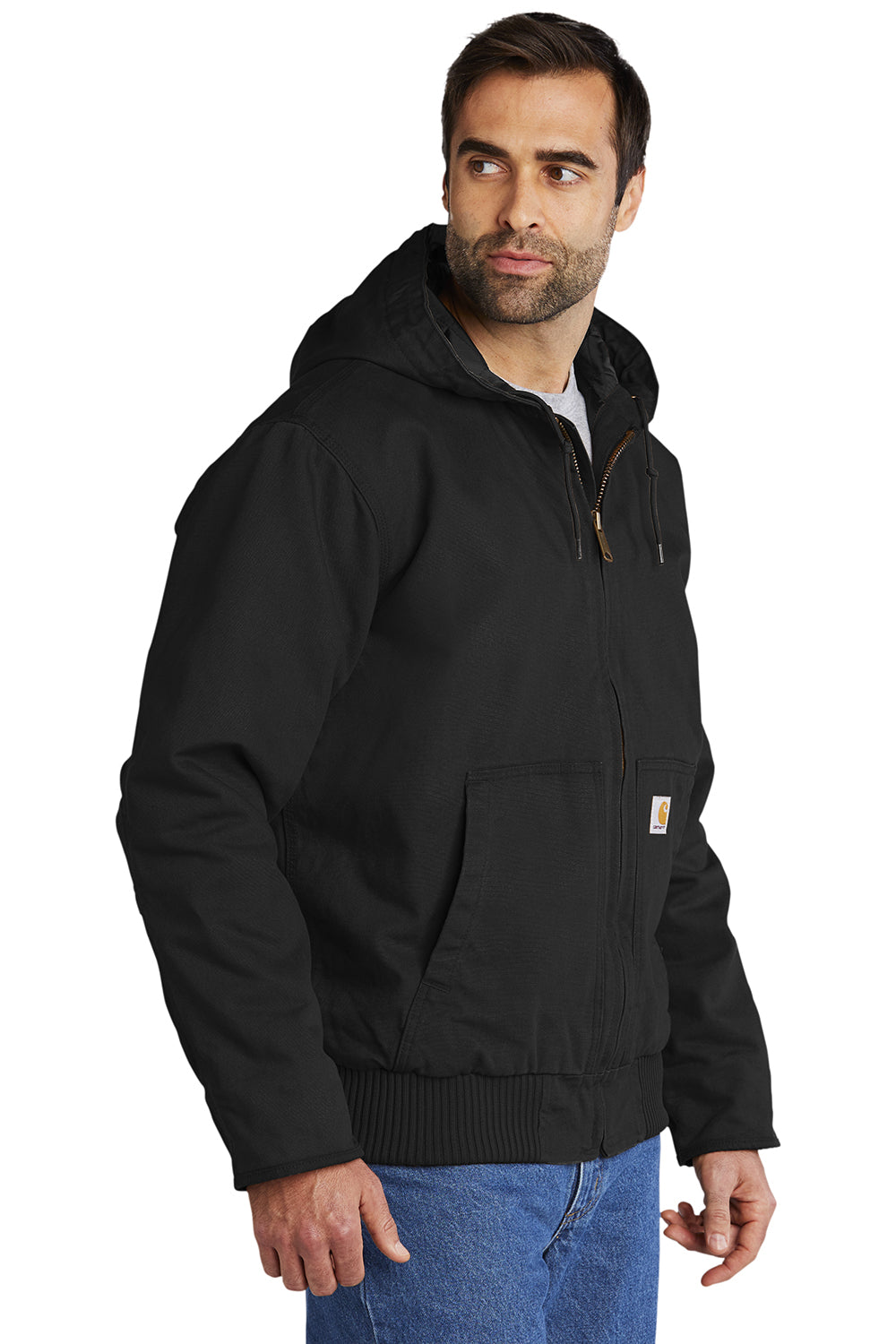 Carhartt CT104050/CTT104050 Mens Active Washed Duck Full Zip Hooded Jacket Black Model 3Q