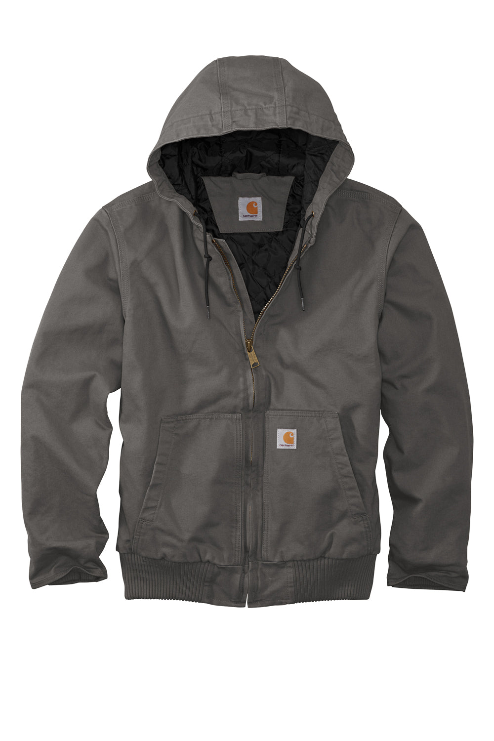 Carhartt CT104050/CTT104050 Mens Active Washed Duck Full Zip Hooded Jacket Gravel Grey Flat Front