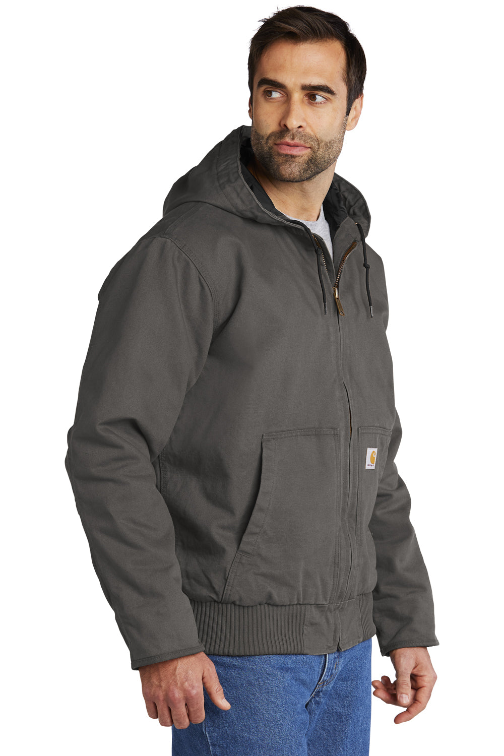 Carhartt CT104050/CTT104050 Mens Active Washed Duck Full Zip Hooded Jacket Gravel Grey Model 3Q
