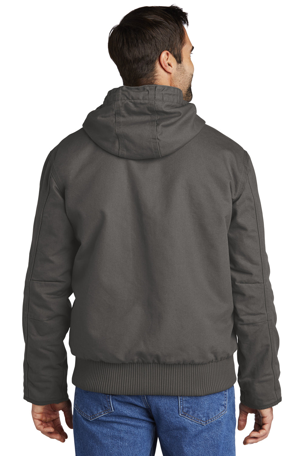 Carhartt CT104050/CTT104050 Mens Active Washed Duck Full Zip Hooded Jacket Gravel Grey Model Back