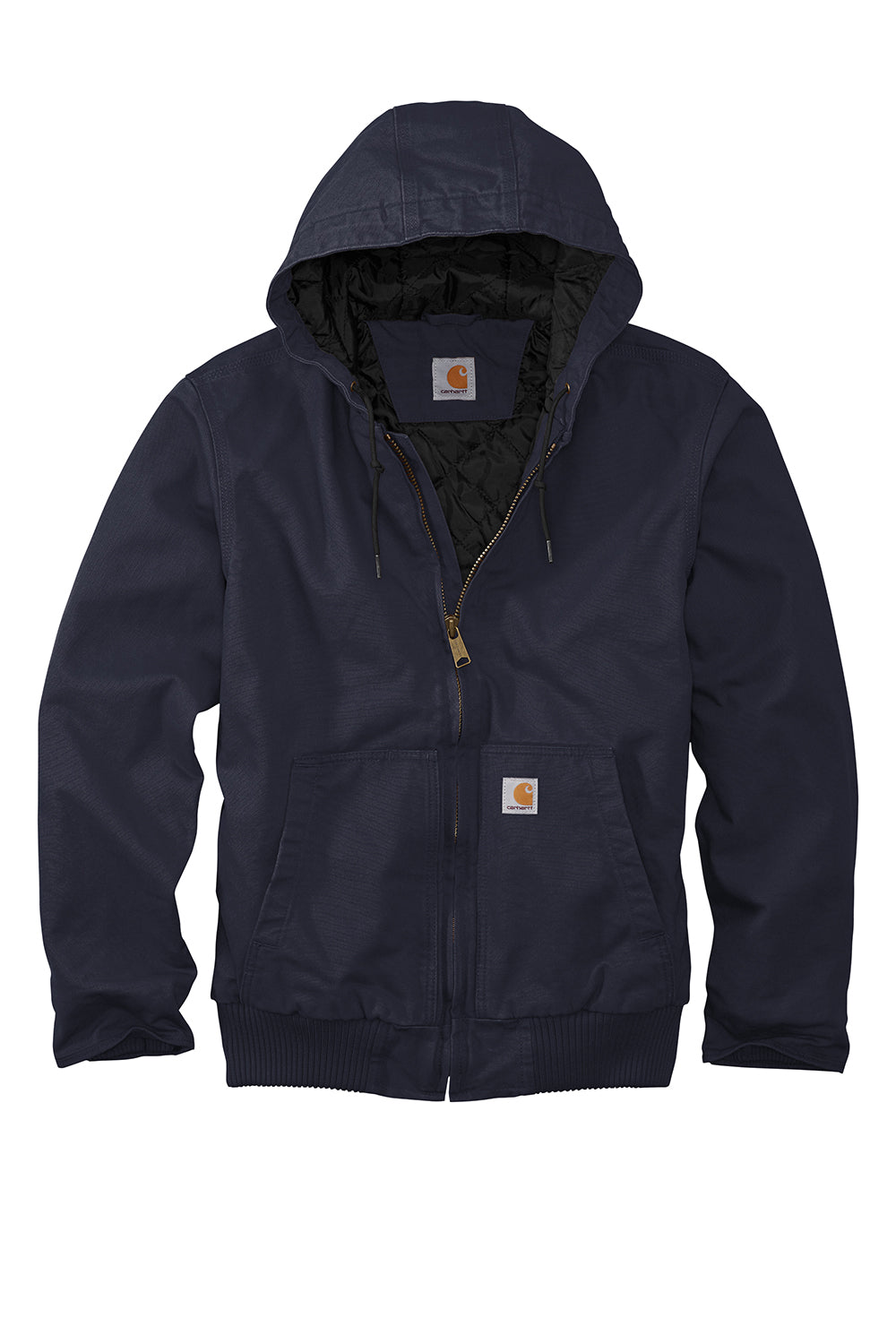 Carhartt CT104050/CTT104050 Mens Active Washed Duck Full Zip Hooded Jacket Navy Blue Flat Front