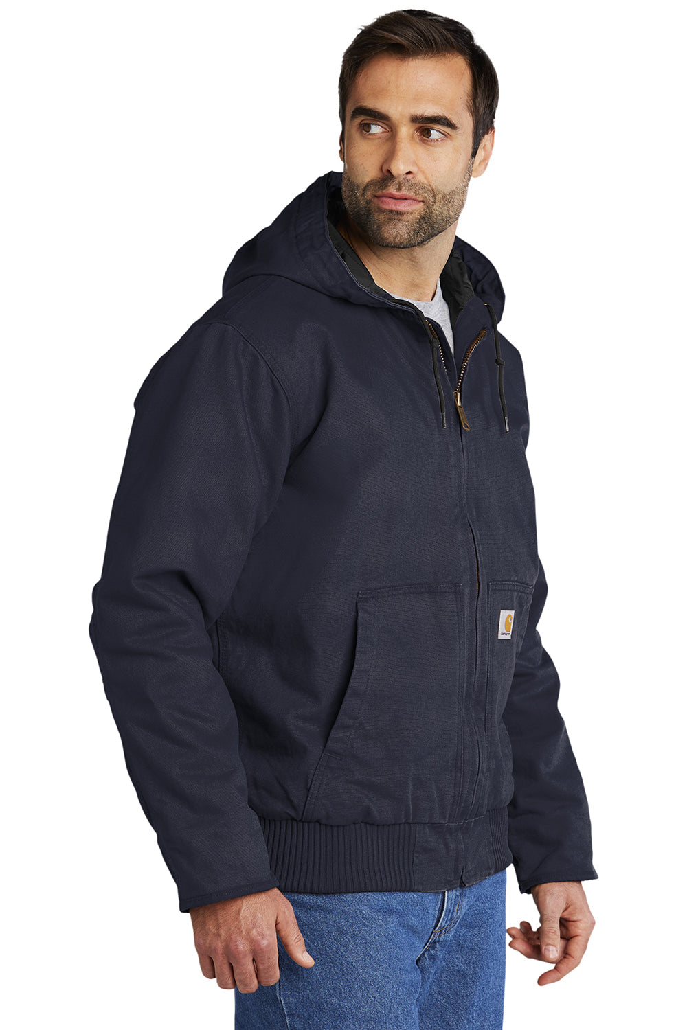 Carhartt CT104050/CTT104050 Mens Active Washed Duck Full Zip Hooded Jacket Navy Blue Model 3Q