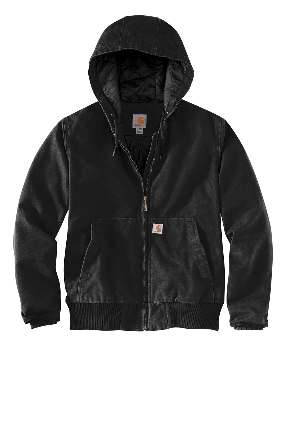 Carhartt CT104053 Womens Active Washed Duck Full Zip Hooded Jacket Black Flat Front