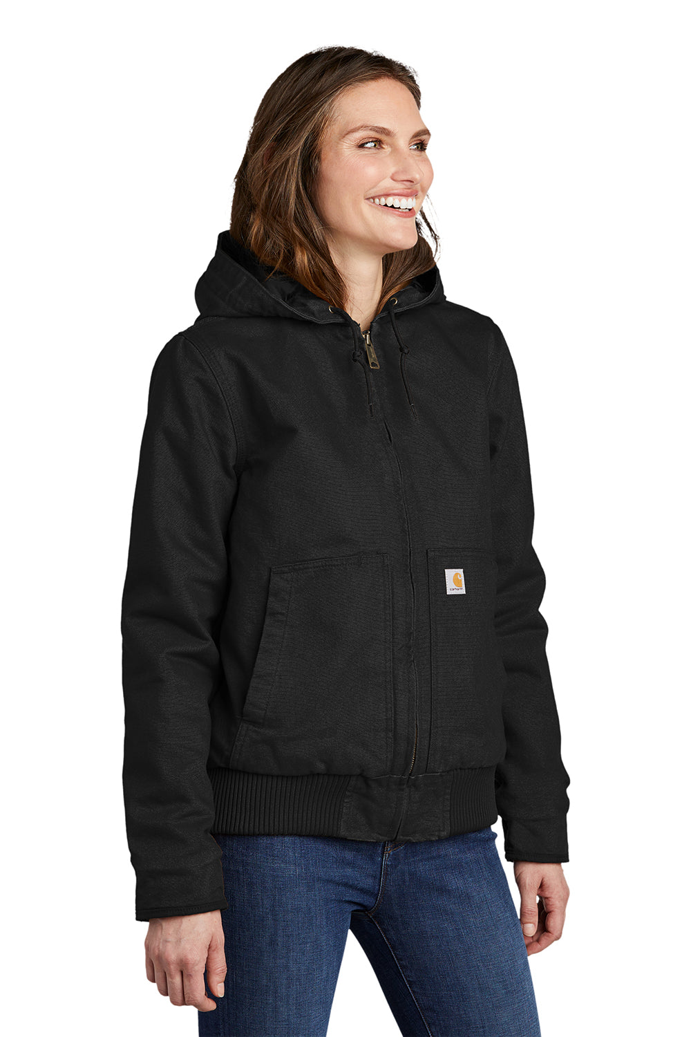 Carhartt CT104053 Womens Active Washed Duck Full Zip Hooded Jacket Black Model 3Q