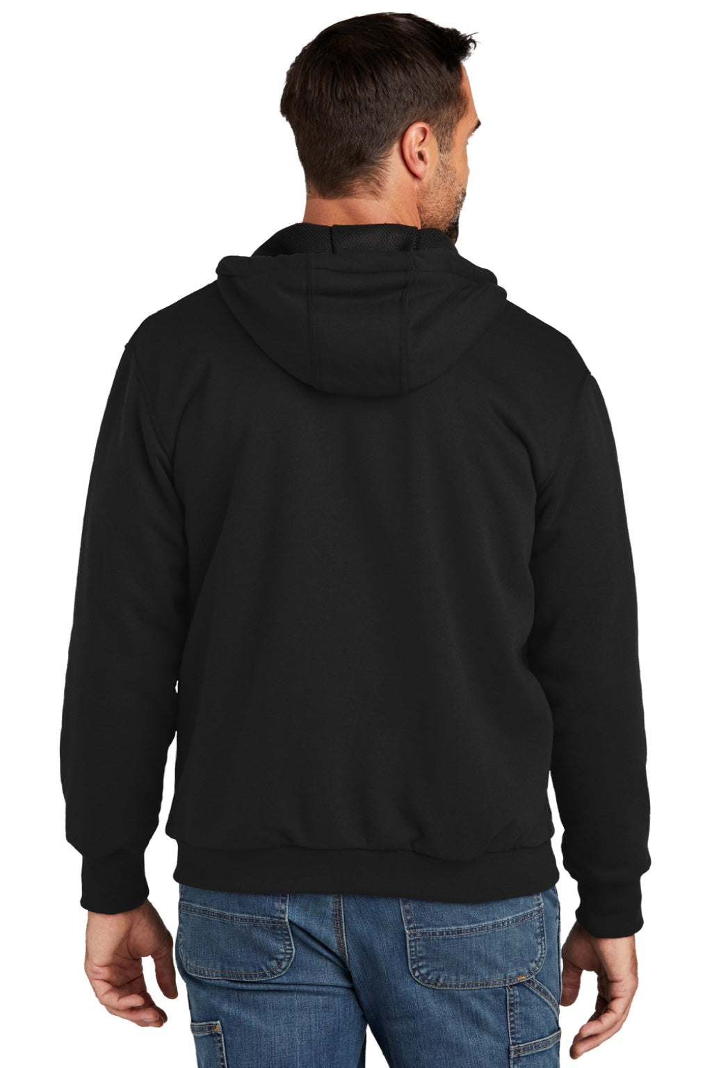 Carhartt CT104078 Mens Water Resistant Thermal Lined Full Zip Hooded Sweatshirt Hoodie w/ Pockets Black Model Back