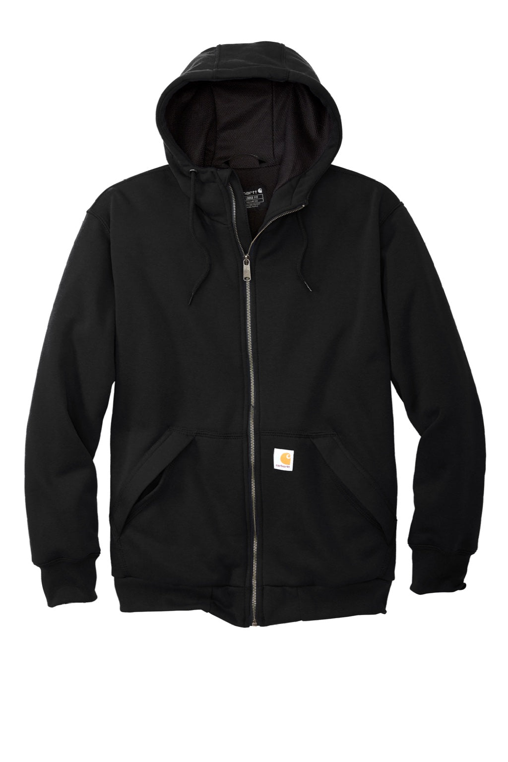 Carhartt CT104078 Mens Water Resistant Thermal Lined Full Zip Hooded Sweatshirt Hoodie w/ Pockets Black Flat Front