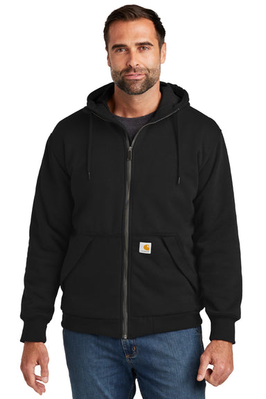 Carhartt CT104078 Mens Water Resistant Thermal Lined Full Zip Hooded Sweatshirt Hoodie w/ Pockets Black Model Front