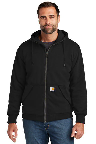 Carhartt CT104078 Mens Water Resistant Thermal Lined Full Zip Hooded Sweatshirt Hoodie Black Model Front