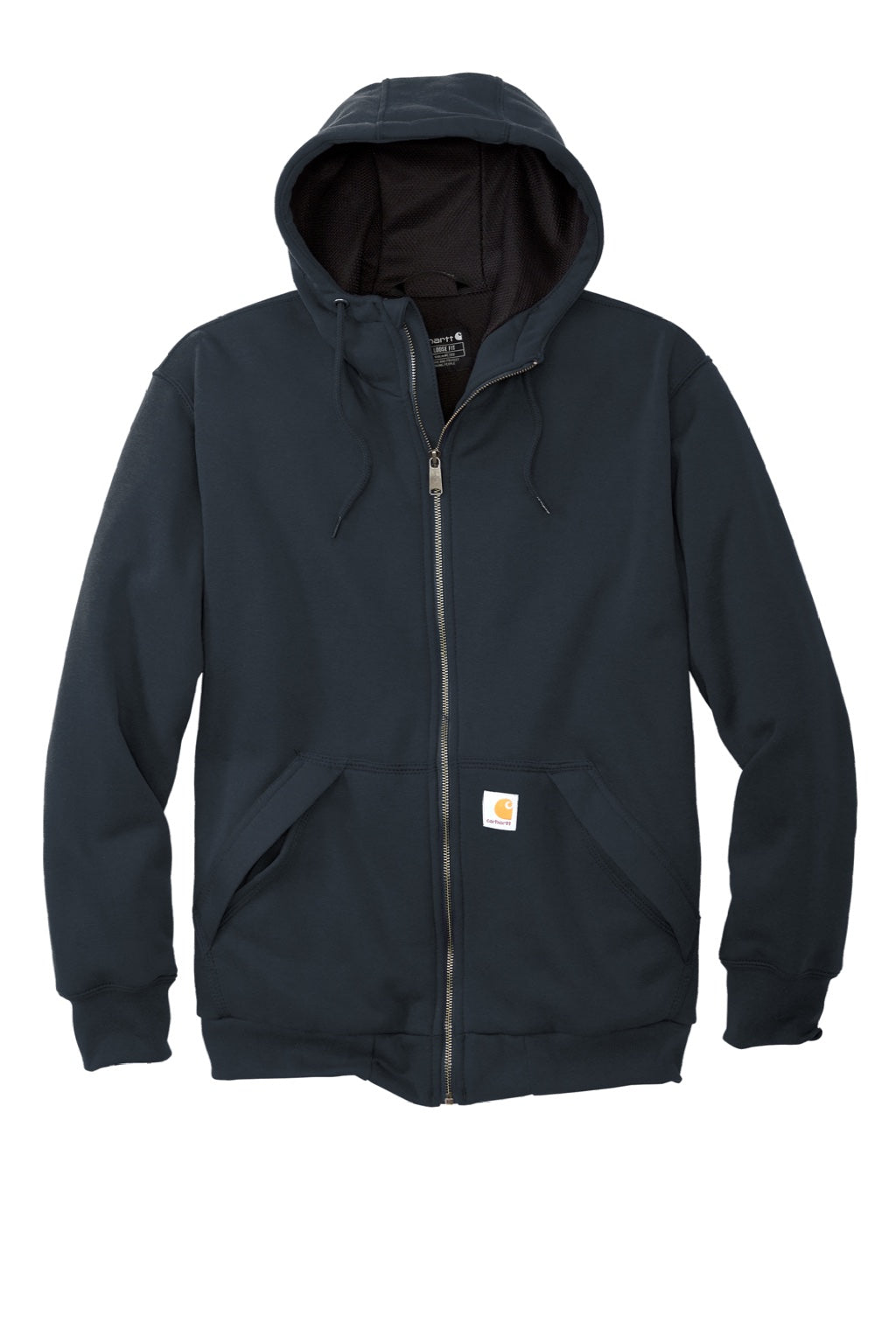 Carhartt CT104078 Mens Water Resistant Thermal Lined Full Zip Hooded Sweatshirt Hoodie w/ Pockets New Navy Blue Flat Front
