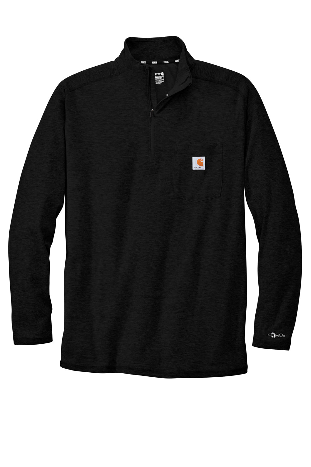 Carhartt CT104255 Mens Force Moisture Wicking 1/4 Zip Long Sleeve T-Shirt w/ Pocket Black Flat Front