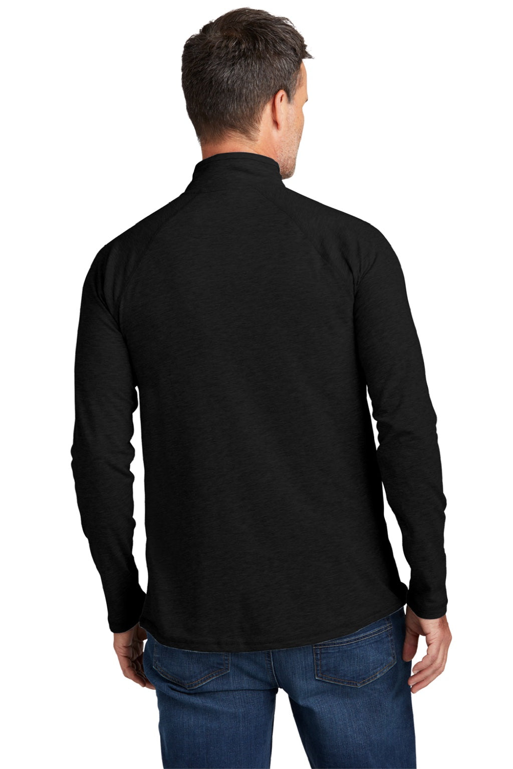 Carhartt CT104255/CT106660 Mens Force Moisture Wicking 1/4 Zip Long Sleeve T-Shirt w/ Pocket Black Model Back