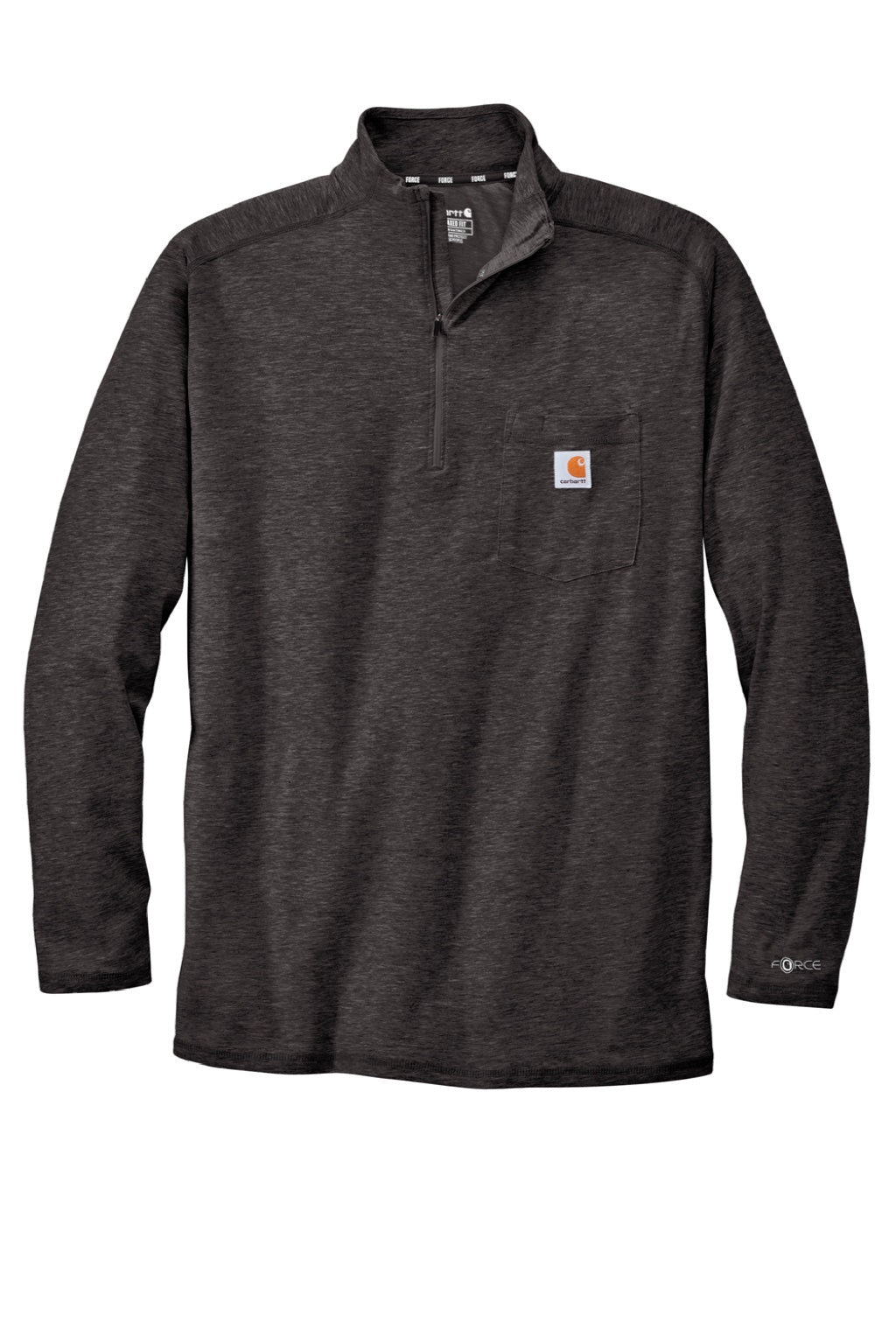 Carhartt CT104255/CT106660 Mens Force Moisture Wicking 1/4 Zip Long Sleeve T-Shirt w/ Pocket Heather Carbon Grey Flat Front