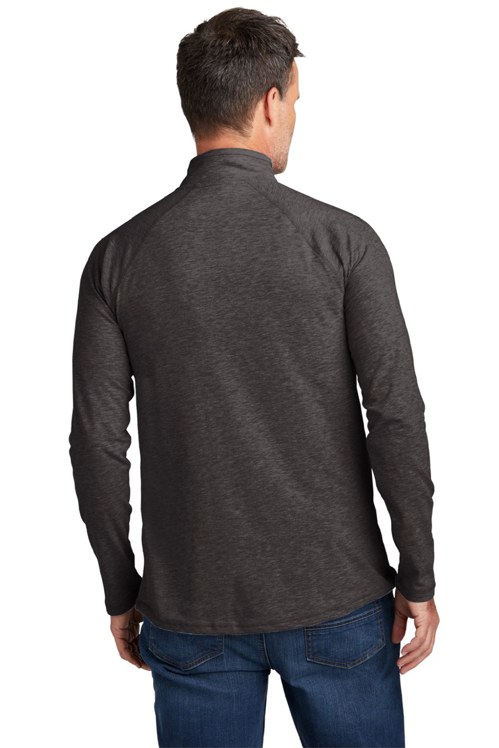 Carhartt CT104255/CT106660 Mens Force Moisture Wicking 1/4 Zip Long Sleeve T-Shirt w/ Pocket Heather Carbon Grey Model Back