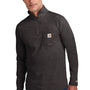 Carhartt Mens Force Moisture Wicking 1/4 Zip Long Sleeve T-Shirt w/ Pocket - Heather Carbon Grey