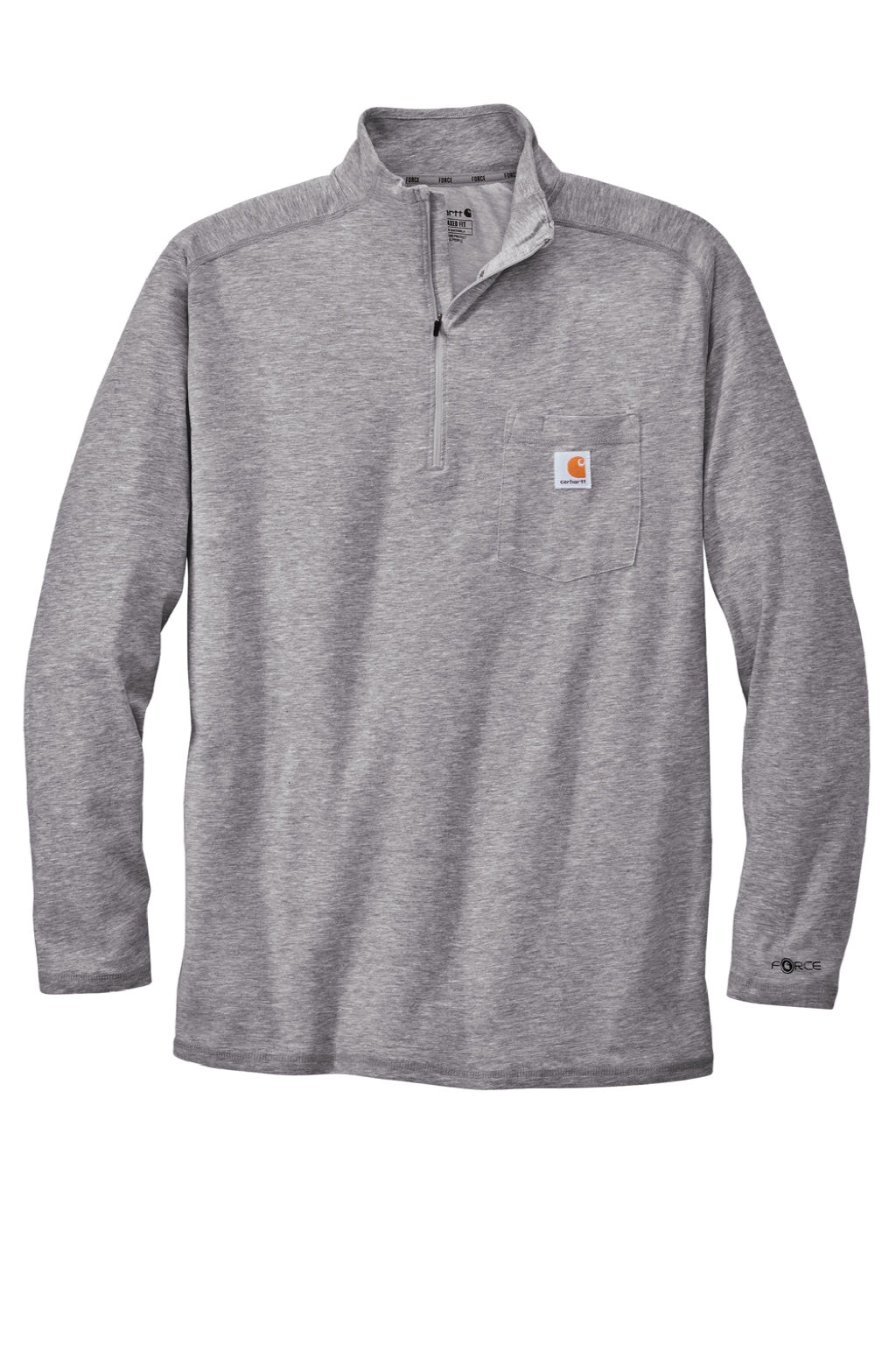 Carhartt CT104255/CT106660 Mens Force Moisture Wicking 1/4 Zip Long Sleeve T-Shirt w/ Pocket Heather Grey Flat Front