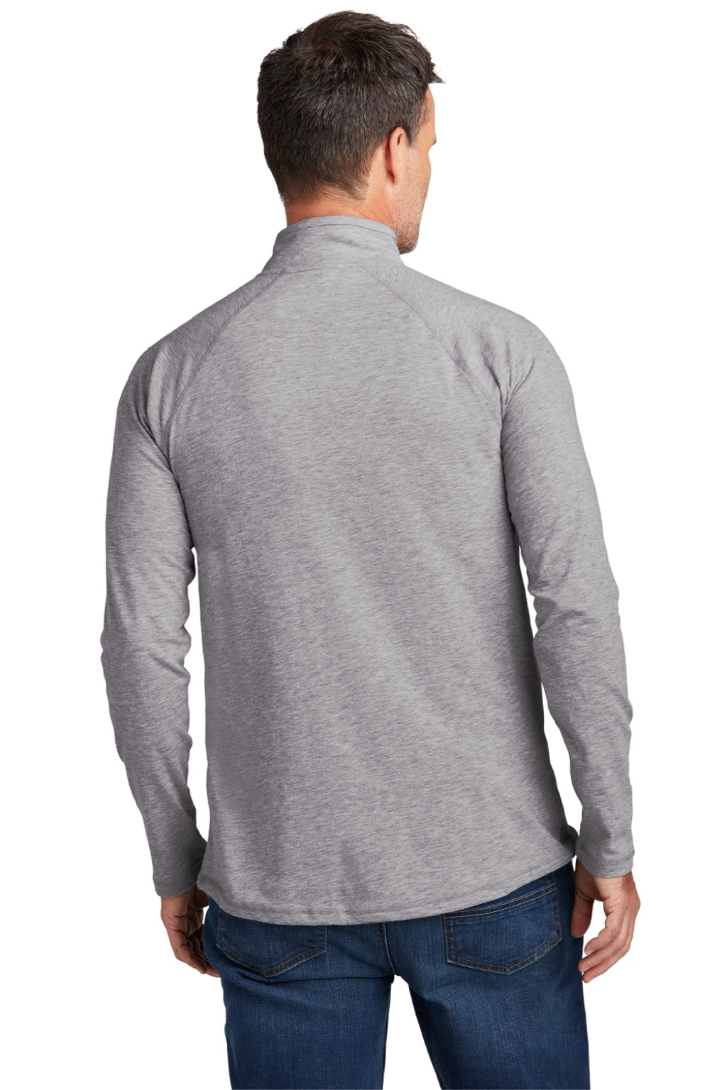 Carhartt CT104255/CT106660 Mens Force Moisture Wicking 1/4 Zip Long Sleeve T-Shirt w/ Pocket Heather Grey Model Back