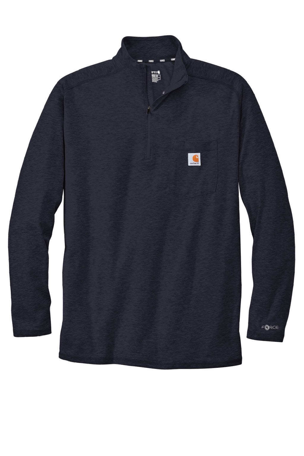 Carhartt CT104255/CT106660 Mens Force Moisture Wicking 1/4 Zip Long Sleeve T-Shirt w/ Pocket Navy Blue Flat Front
