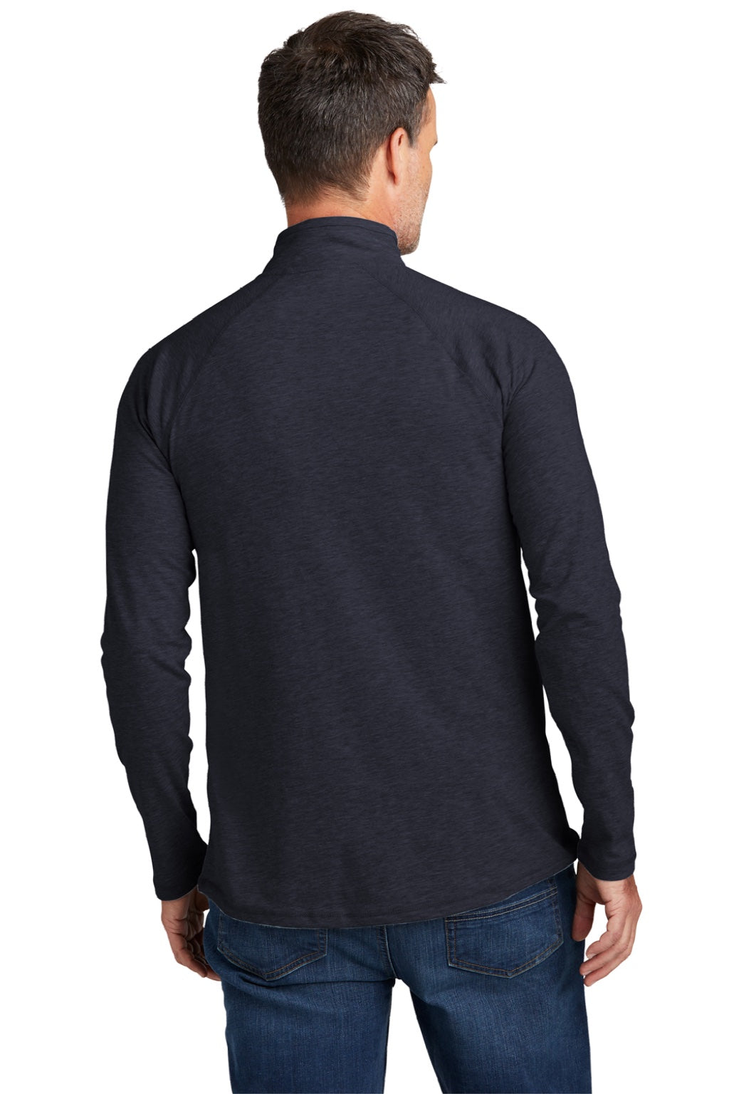 Carhartt CT104255/CT106660 Mens Force Moisture Wicking 1/4 Zip Long Sleeve T-Shirt w/ Pocket Navy Blue Model Back