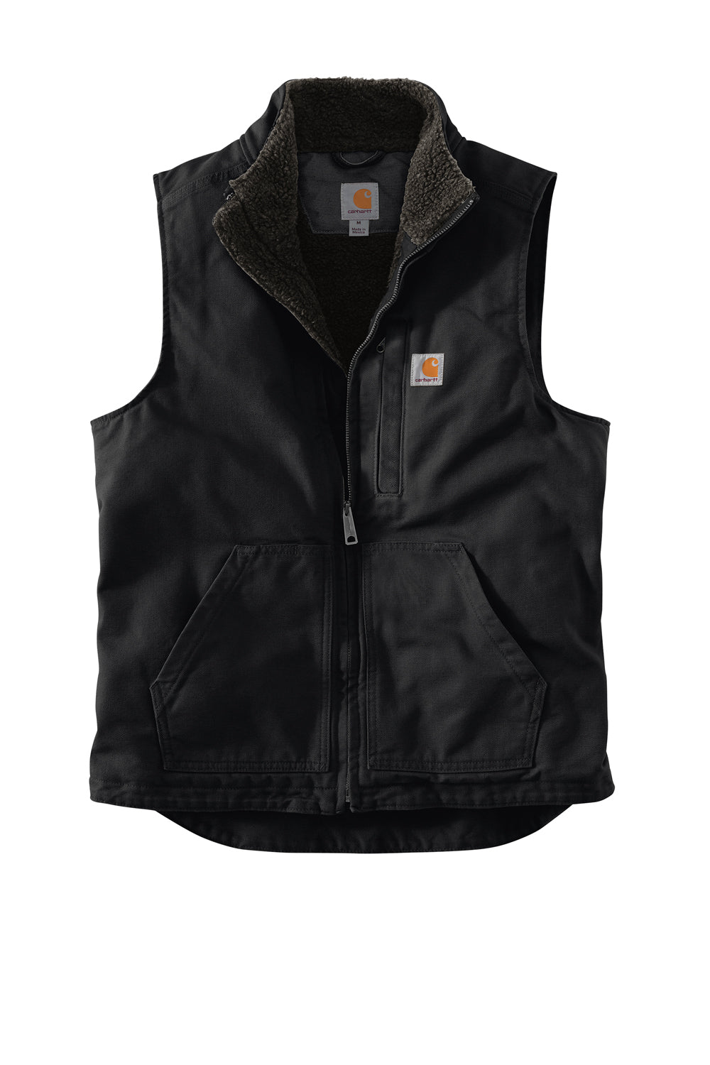 Carhartt CT104277 Mens Sherpa Lined Mock Neck Full Zip Vest Black Flat Front