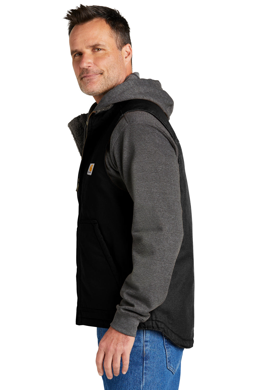 Carhartt CT104277 Mens Sherpa Lined Mock Neck Full Zip Vest Black Model Side