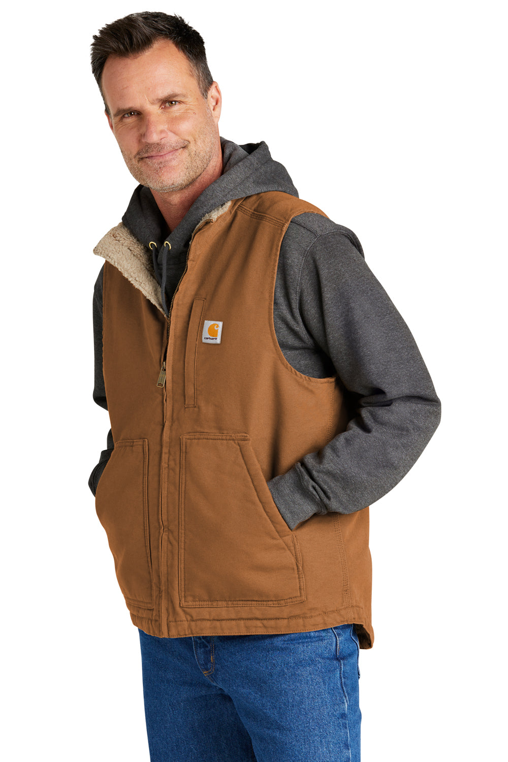 Carhartt CT104277 Mens Sherpa Lined Mock Neck Full Zip Vest Carhartt Brown Model 3Q