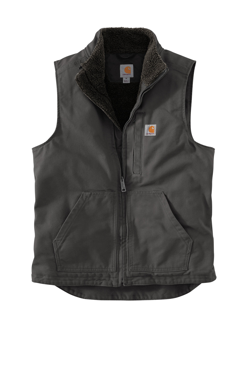 Carhartt CT104277 Mens Sherpa Lined Mock Neck Full Zip Vest Gravel Grey Flat Front