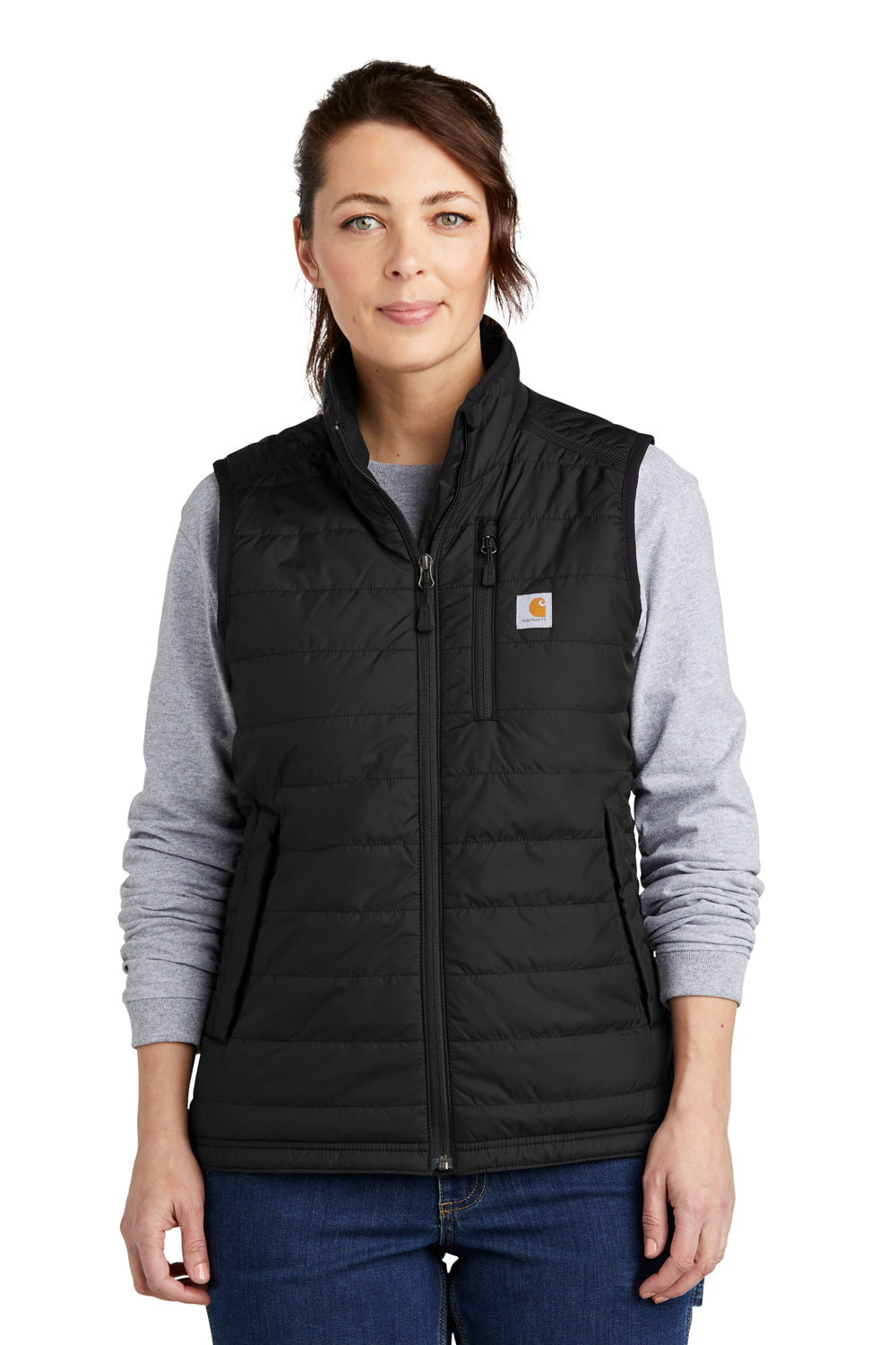 Carhartt CT104315 Womens Gilliam Wind & Water Resistant Full Zip Vest Black Model Front