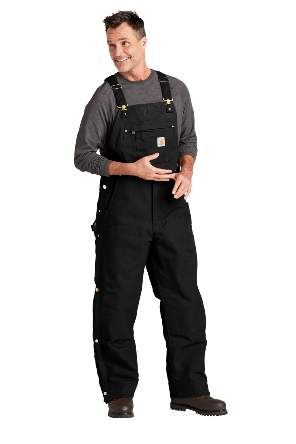 Carhartt CT104393/CTS104393/CTT104393/CT106672/CTS106672/CTT106672 Mens Firm Duck Insulated Bib Overalls w/ Pockets Black Model 3Q
