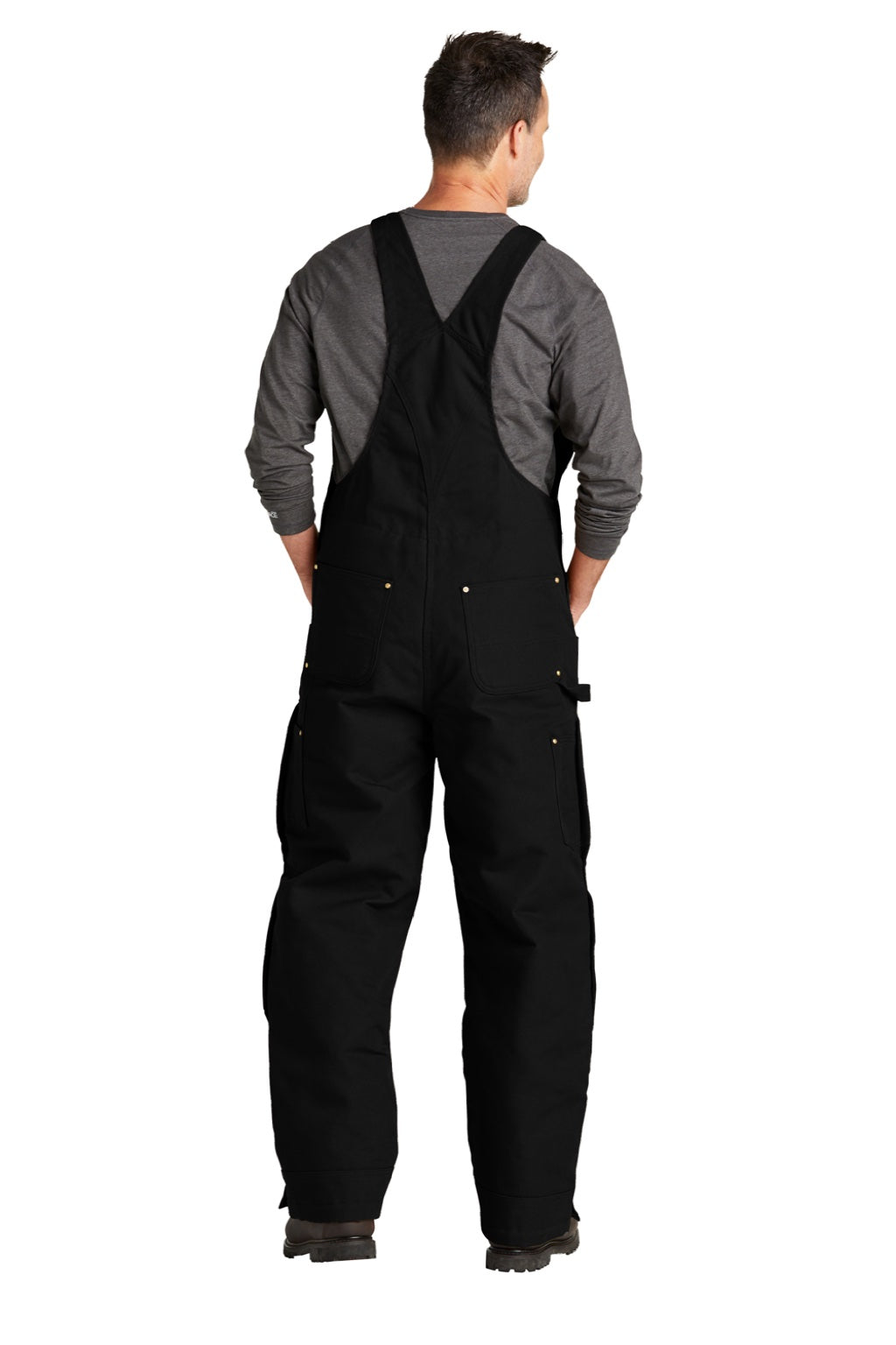 Carhartt CT104393/CTS104393/CTT104393/CT106672/CTS106672/CTT106672 Mens Firm Duck Insulated Bib Overalls w/ Pockets Black Model Back