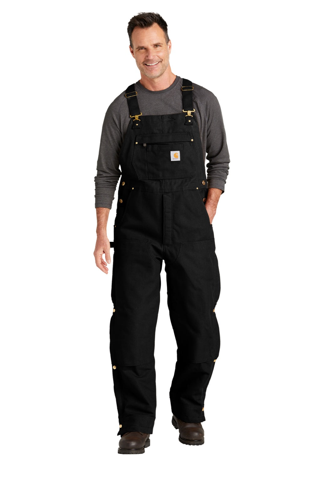 Carhartt CT104393/CTS104393/CTT104393/CT106672/CTS106672/CTT106672 Mens Firm Duck Insulated Bib Overalls w/ Pockets Black Model Front