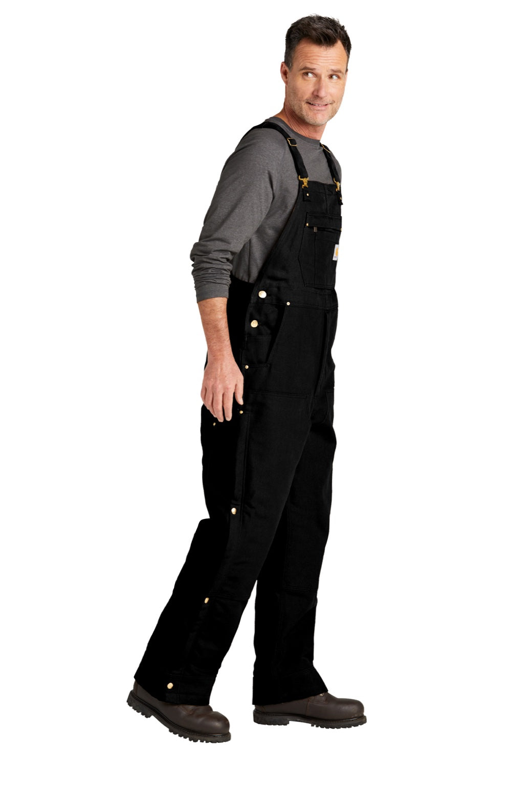 Carhartt CT104393/CTS104393/CTT104393/CT106672/CTS106672/CTT106672 Mens Firm Duck Insulated Bib Overalls w/ Pockets Black Model Side