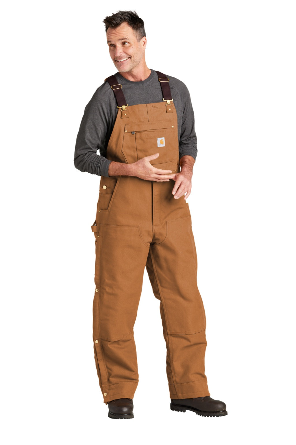 Carhartt CT104393/CTS104393/CTT104393/CT106672/CTS106672/CTT106672 Mens Firm Duck Insulated Bib Overalls w/ Pockets Carhartt Brown Model 3Q