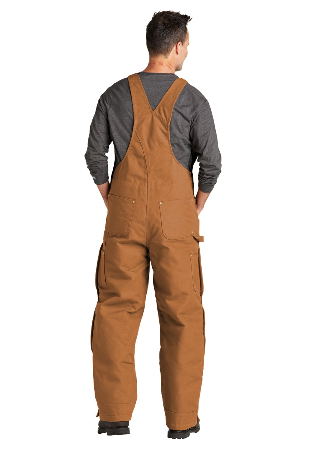 Carhartt CT104393/CTS104393/CTT104393/CT106672/CTS106672/CTT106672 Mens Firm Duck Insulated Bib Overalls w/ Pockets Carhartt Brown Model Back