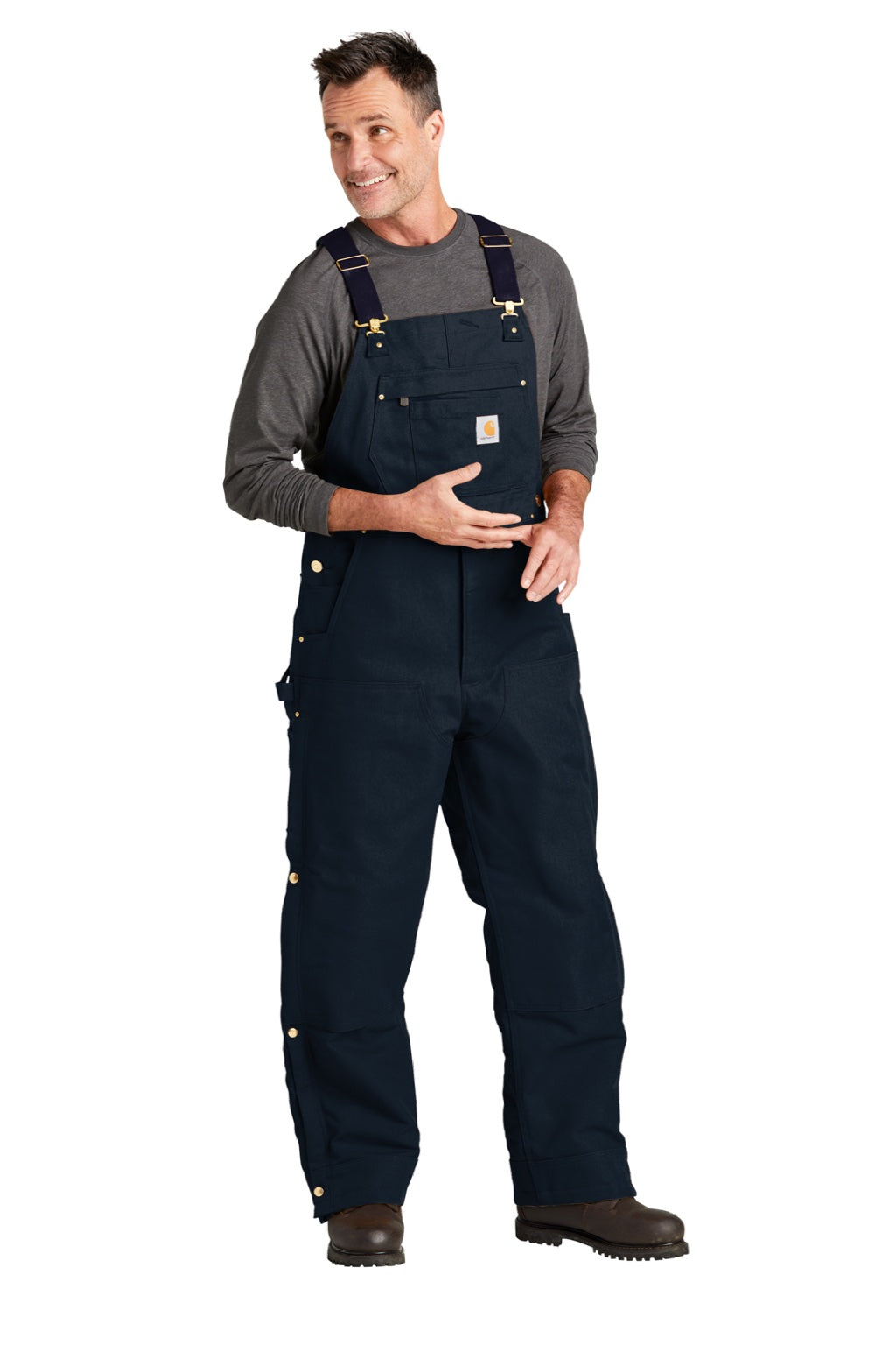 Carhartt CT104393/CTS104393/CTT104393/CT106672/CTS106672/CTT106672 Mens Firm Duck Insulated Bib Overalls w/ Pockets Dark Navy Blue Model 3Q