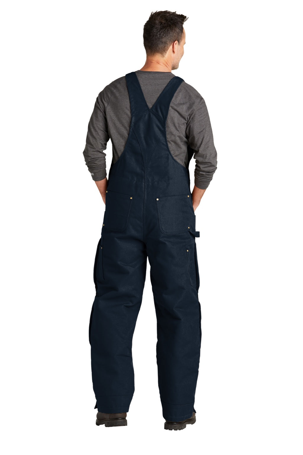 Carhartt CT104393/CTS104393/CTT104393/CT106672/CTS106672/CTT106672 Mens Firm Duck Insulated Bib Overalls w/ Pockets Dark Navy Blue Model Back